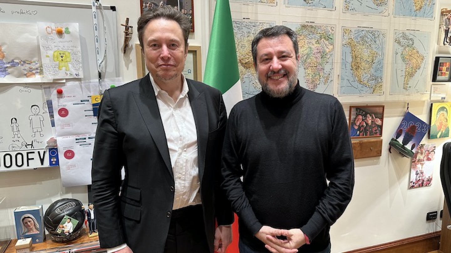Il ministro Matteo Salvini e l’imprenditore Elon Musk