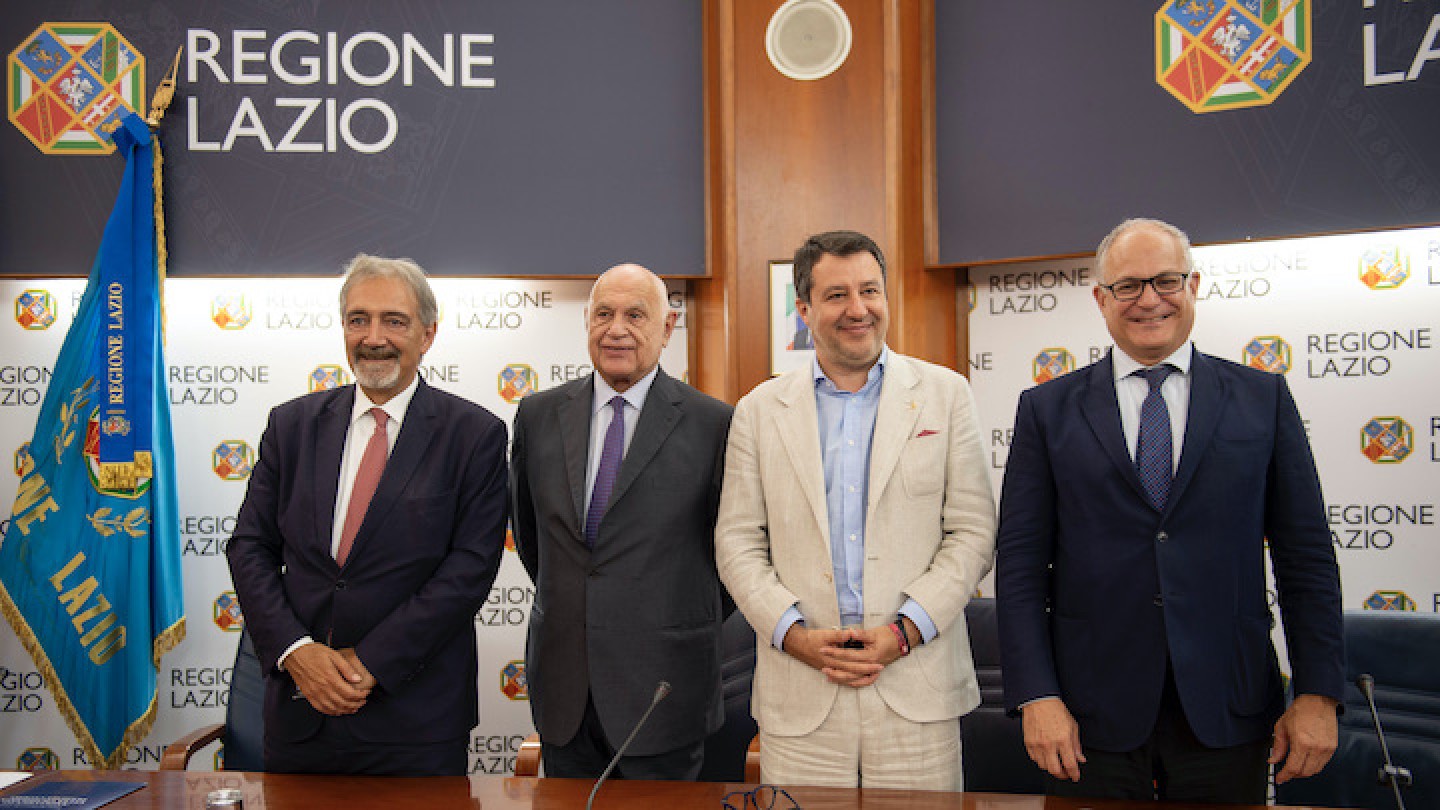 Firma del Protocollo per Città Giudiziaria Piazzale Clodio Ministri Salvini Nordio e Sindaco Gualtieri e presidente Regione Lazio Rocca